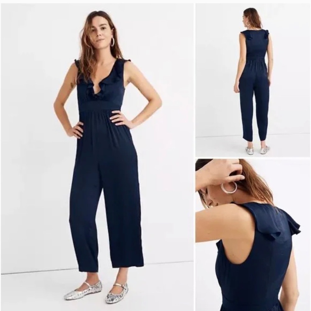 Madewell Satin Ruffle-Neck Jumpsuit